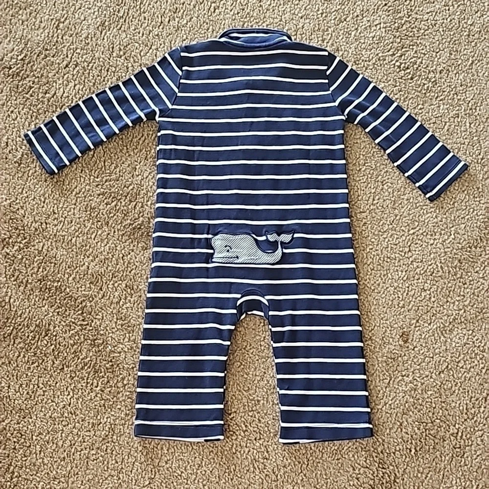 Vineyard Vines Navy Striped Whale Romper